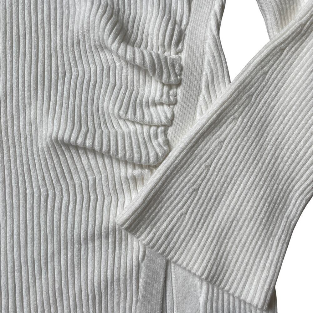 Boston Proper M Side Slit Ruched Sweater | Tunic Flare Sleeves Ribbed, Off-White - Picture 7 of 9